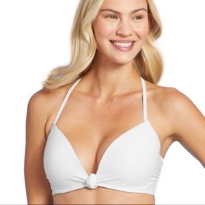 NWT 36DD Shade & Shore White Light Lift Knot-Front Ribbed Bikini Underwire Top